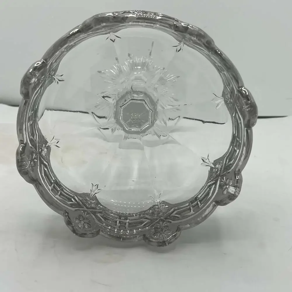 Vintage Athenia Clear Round Compote by Tiffin-Franciscan silver incrusted Bowl